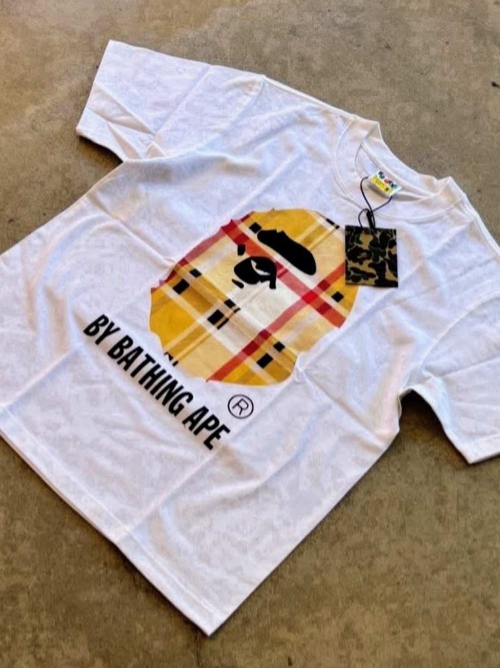 A Bathing Ape NWT Authentic Tee with Plaid Ape Head BAPE- Sizes S-XXXL